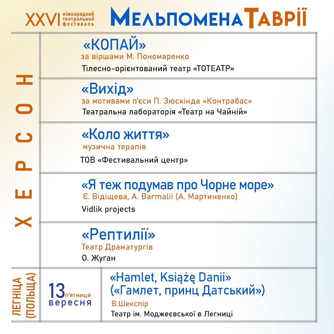 «Мельпомена Таврії-2024»: програма вистав у Херсоні, Києві, Миколаєві та Польщі