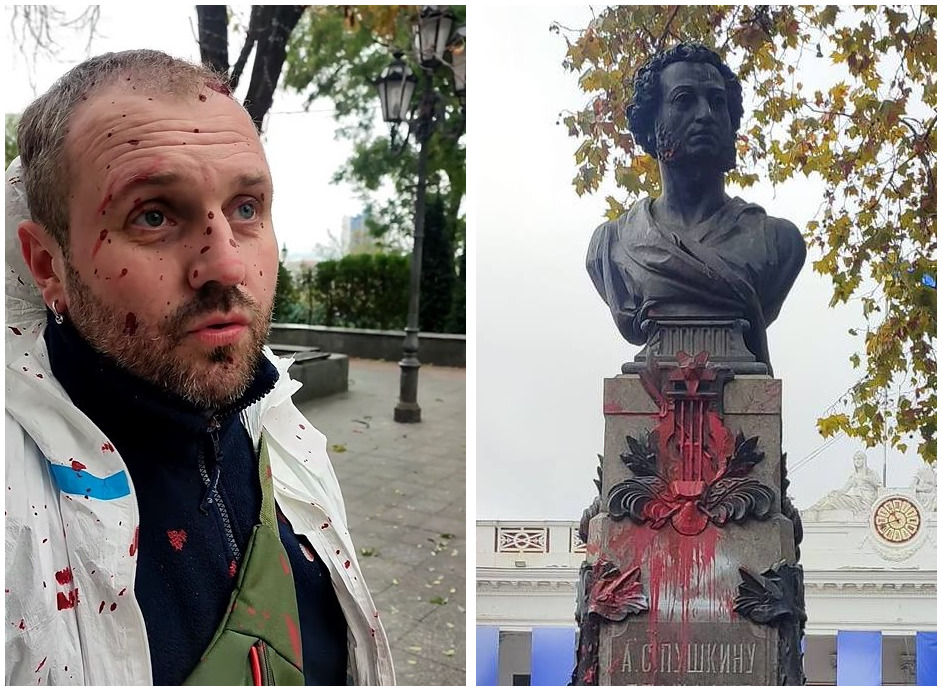 Акт вандалізму чи посил до влади: відомий в Одесі художник облив фарбою пам’ятник Пушкіну