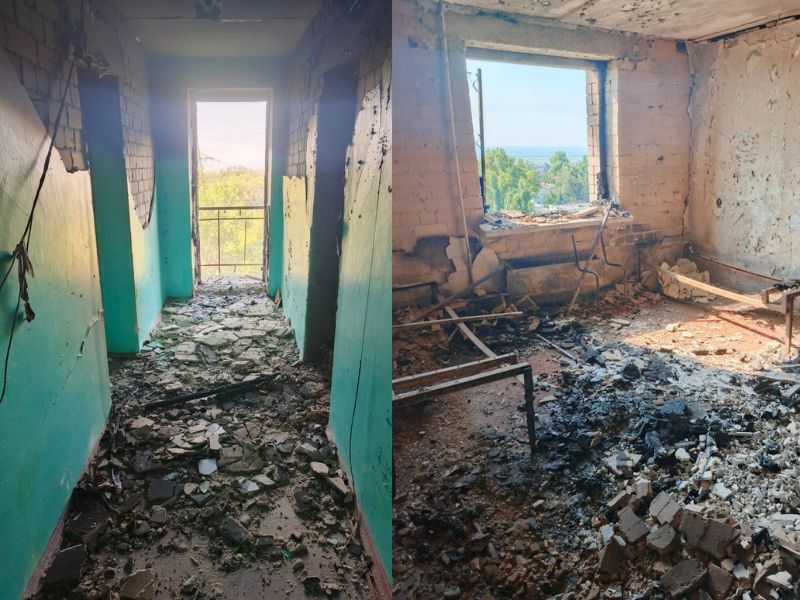 У Херсоні після атаки дрона вигоріли приміщення гуртожитку ХДУ